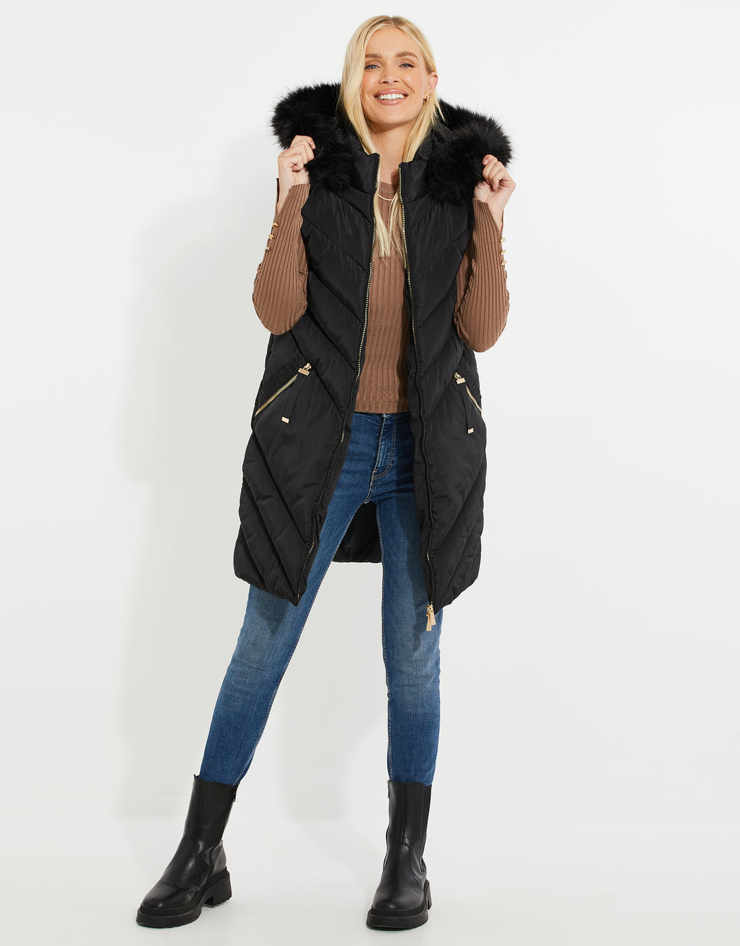 Black Parka-Style Quilted Gilet