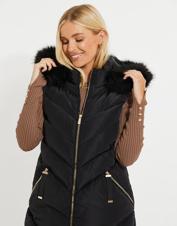 Black Parka-Style Quilted Gilet