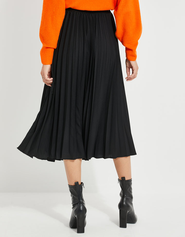Black Pleated Midi Skirt