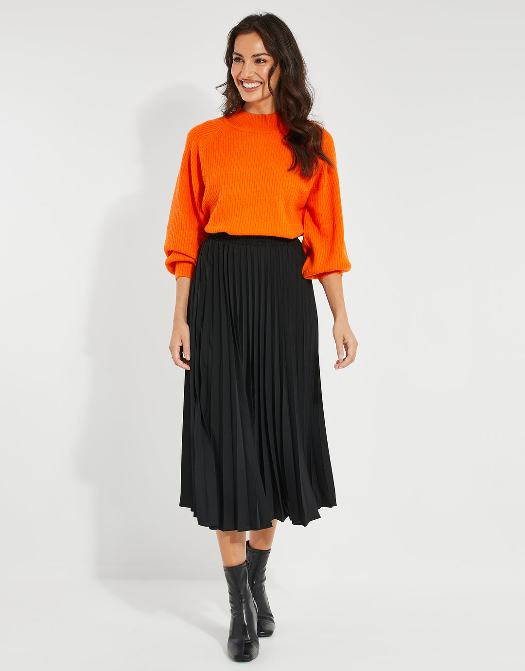 Black Pleated Midi Skirt