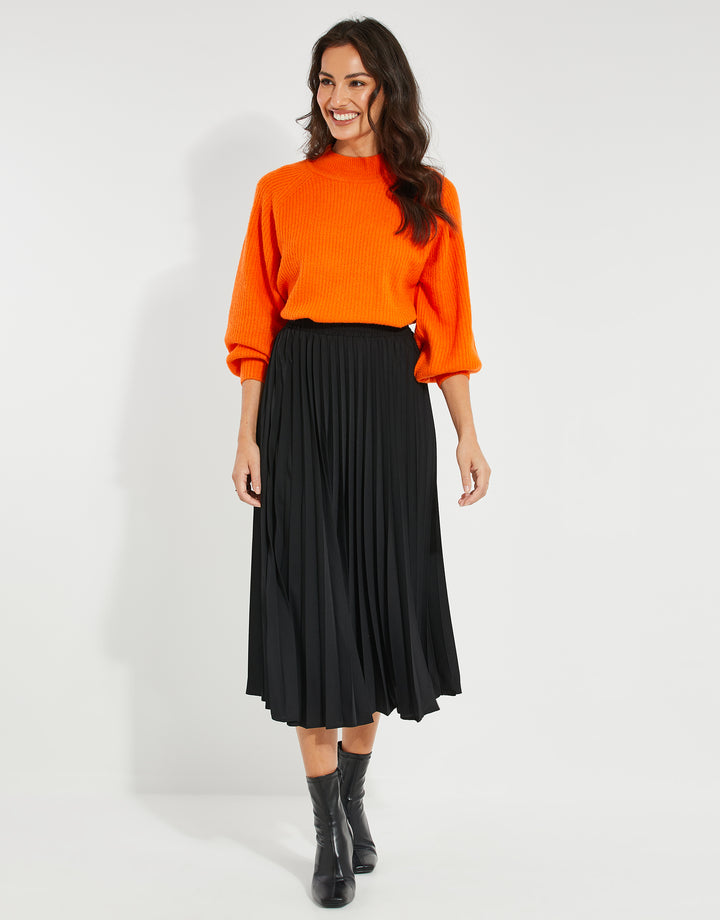 Black Pleated Midi Skirt