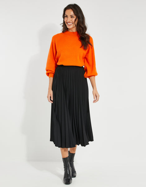 Women's Black Pleated Ladies' Midi Skirt – Threadbare