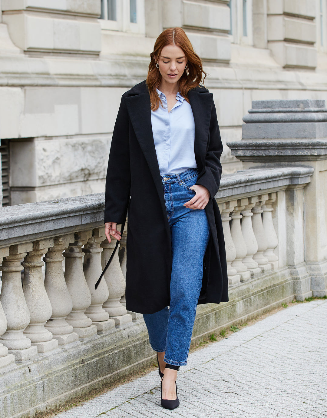 Black Collared Belted Formal Coat