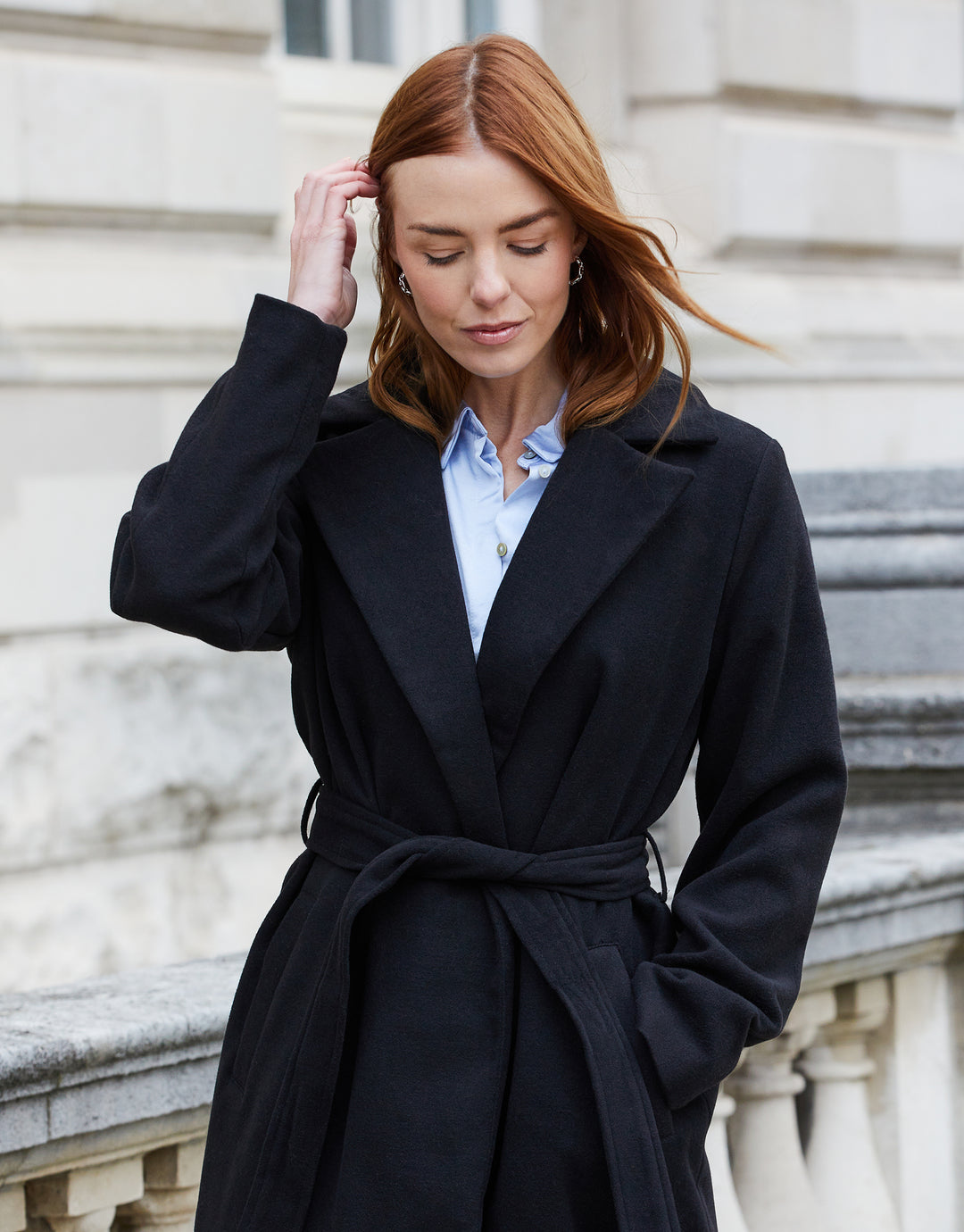 Black Collared Belted Formal Coat