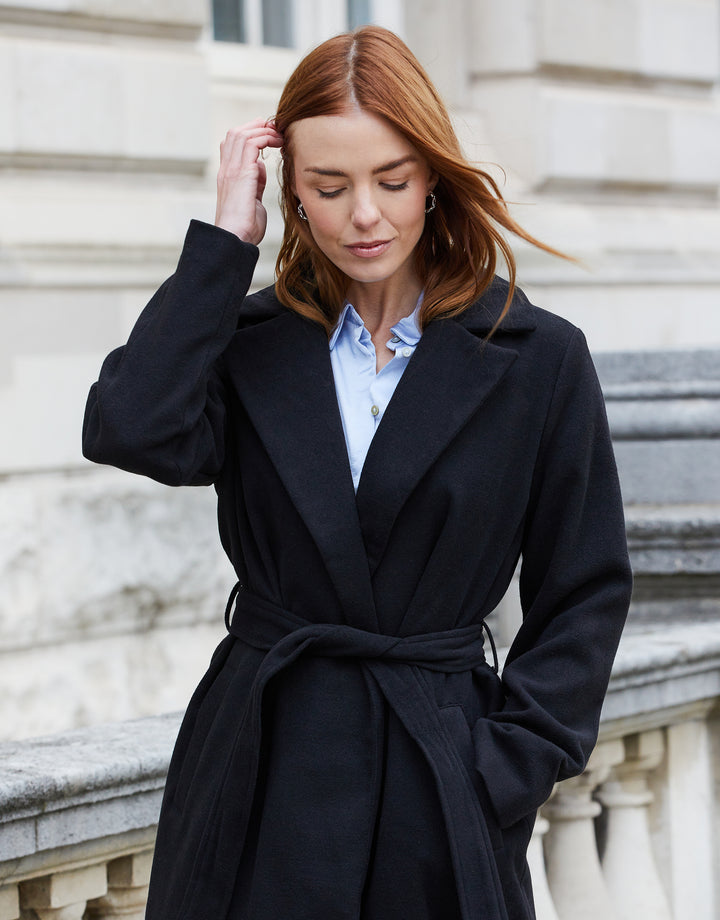 Black Collared Belted Formal Coat