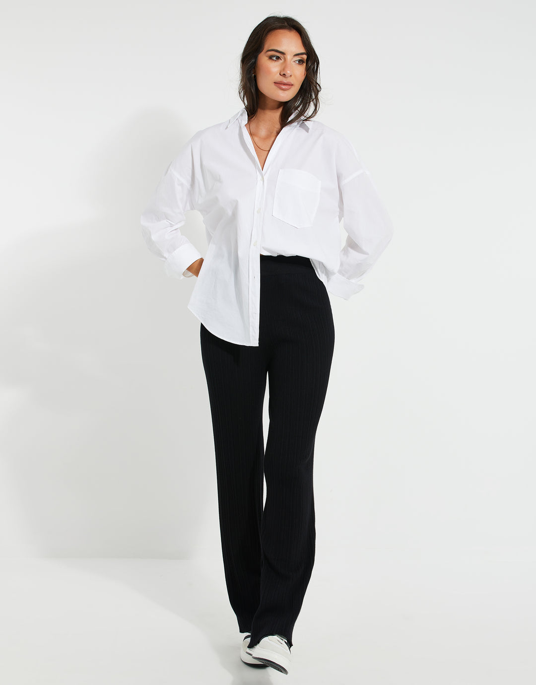 Black Rib Wide Leg Trousers