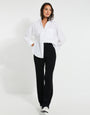 Black Rib Wide Leg Trousers