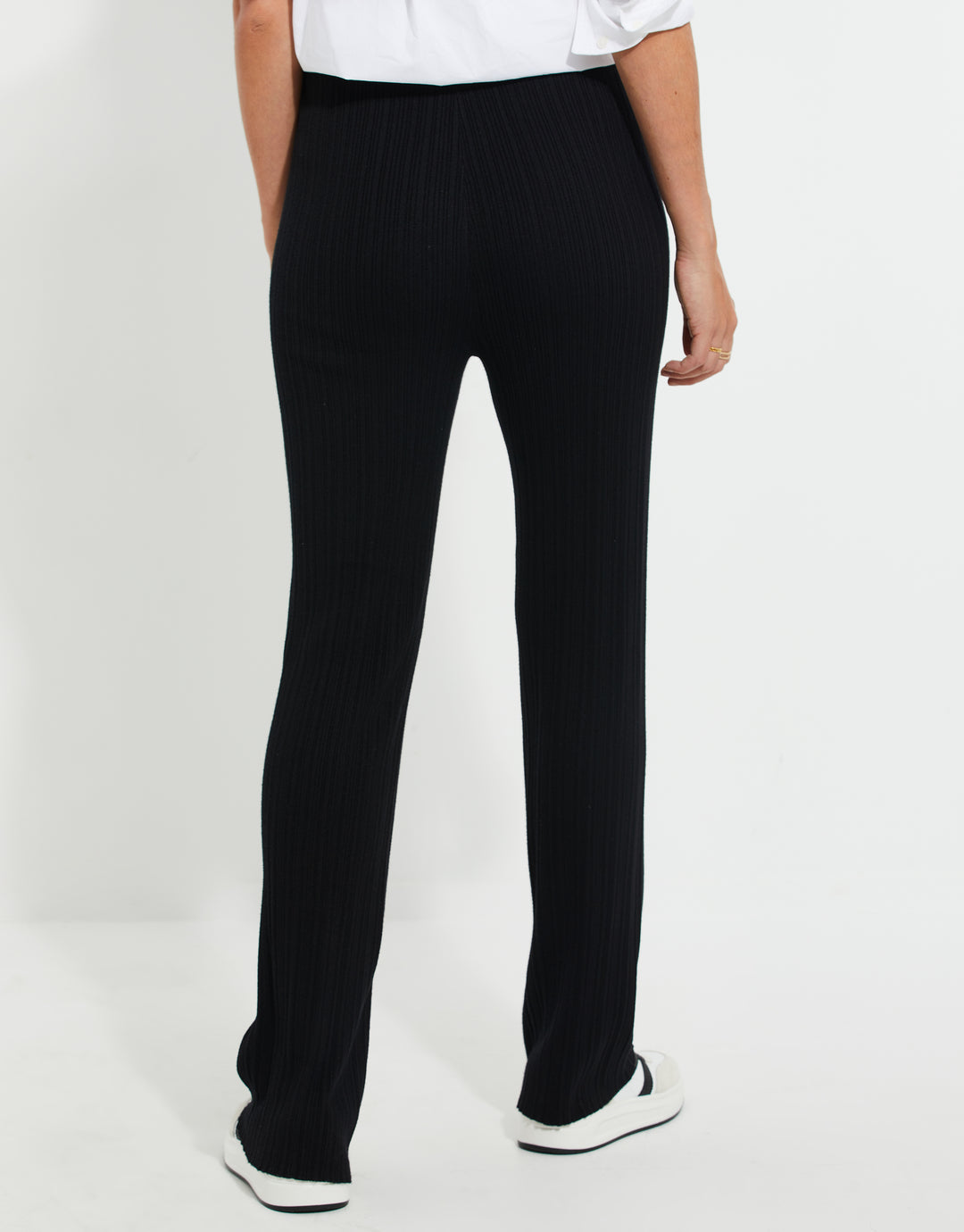 Black Rib Wide Leg Trousers