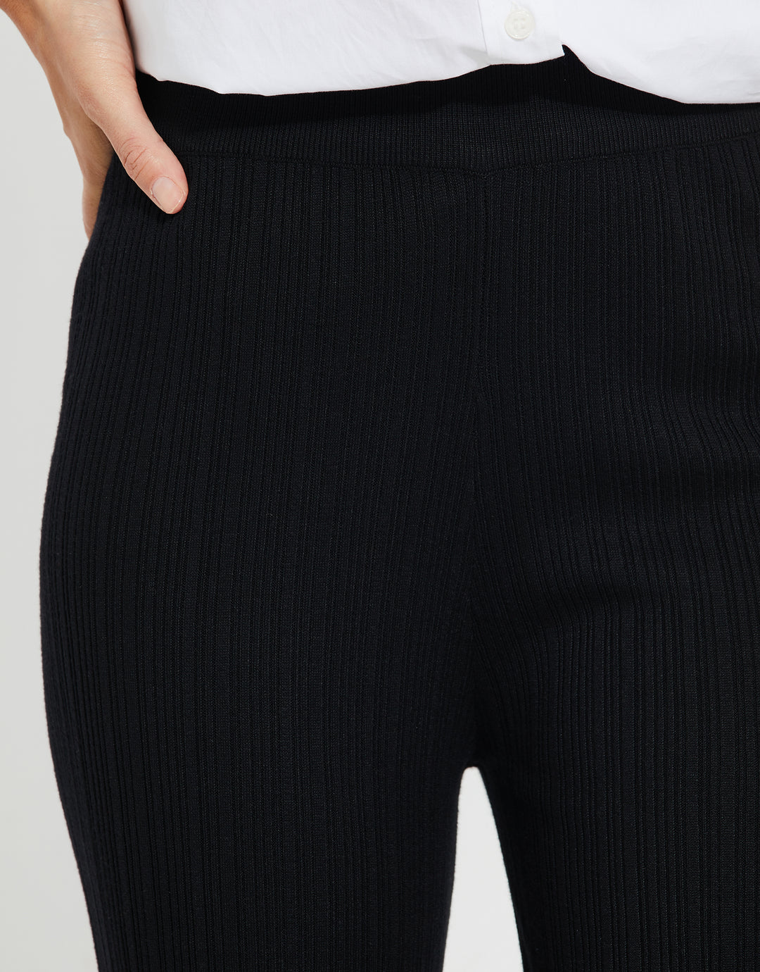 Black Rib Wide Leg Trousers