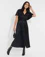 Black Satin Button Down Midi Dress
