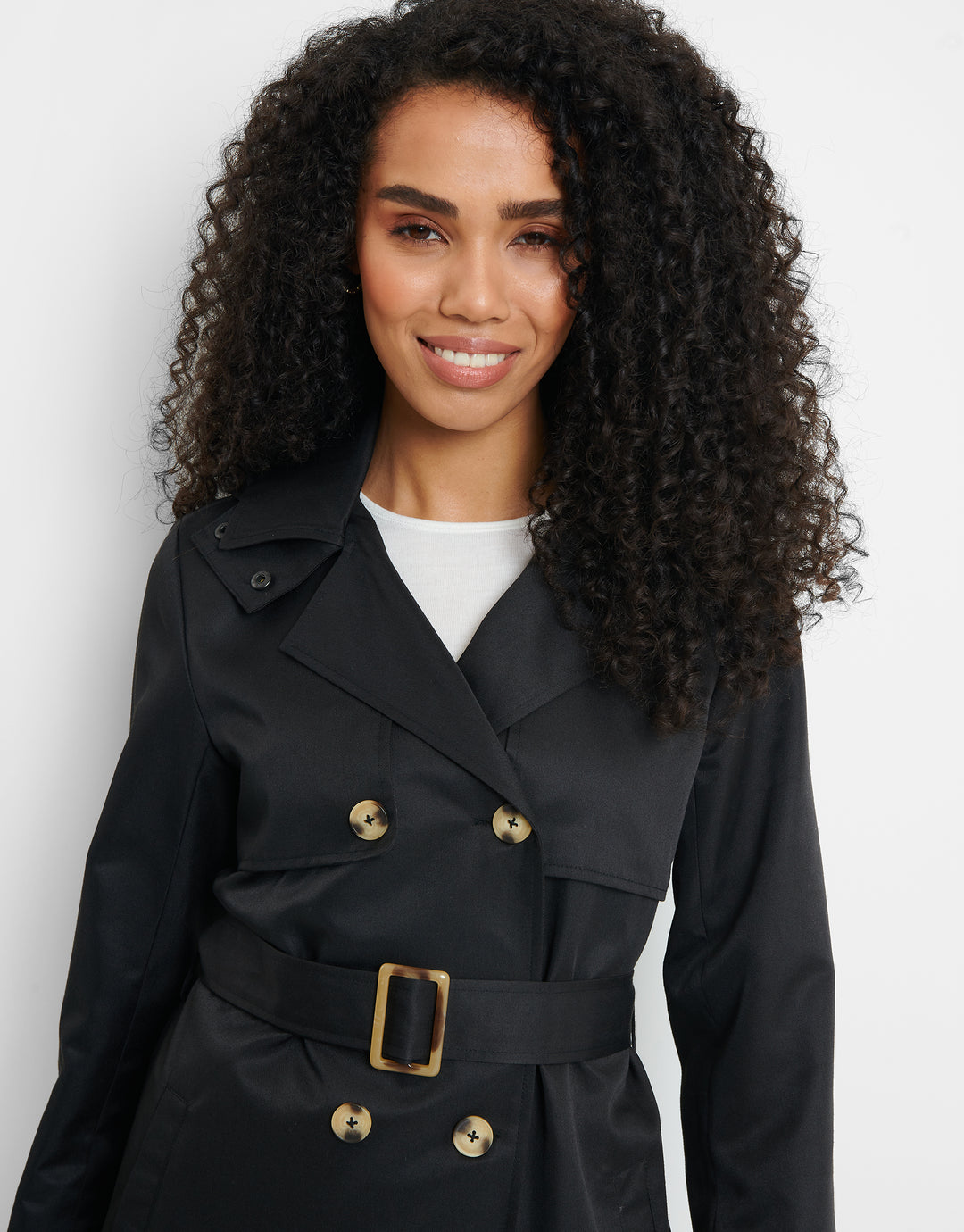 Threadbare Women's Black Short Hooded Ladies' Trench Coat