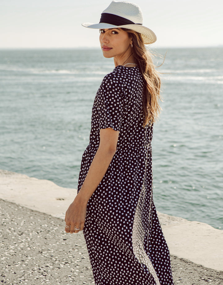 Black Spot Jersey Midi Smock Dress with Pockets
