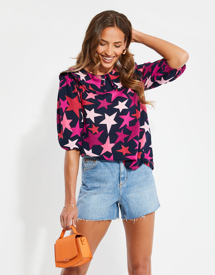 Black Star Print Blouse