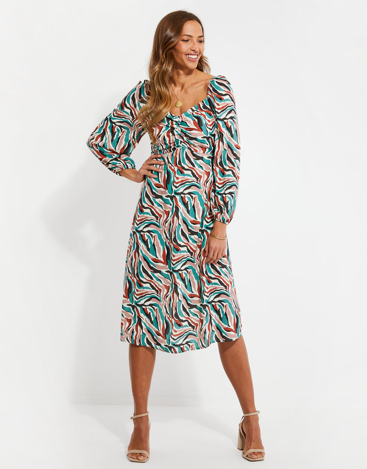 Tiger Print Milkmaid Dress