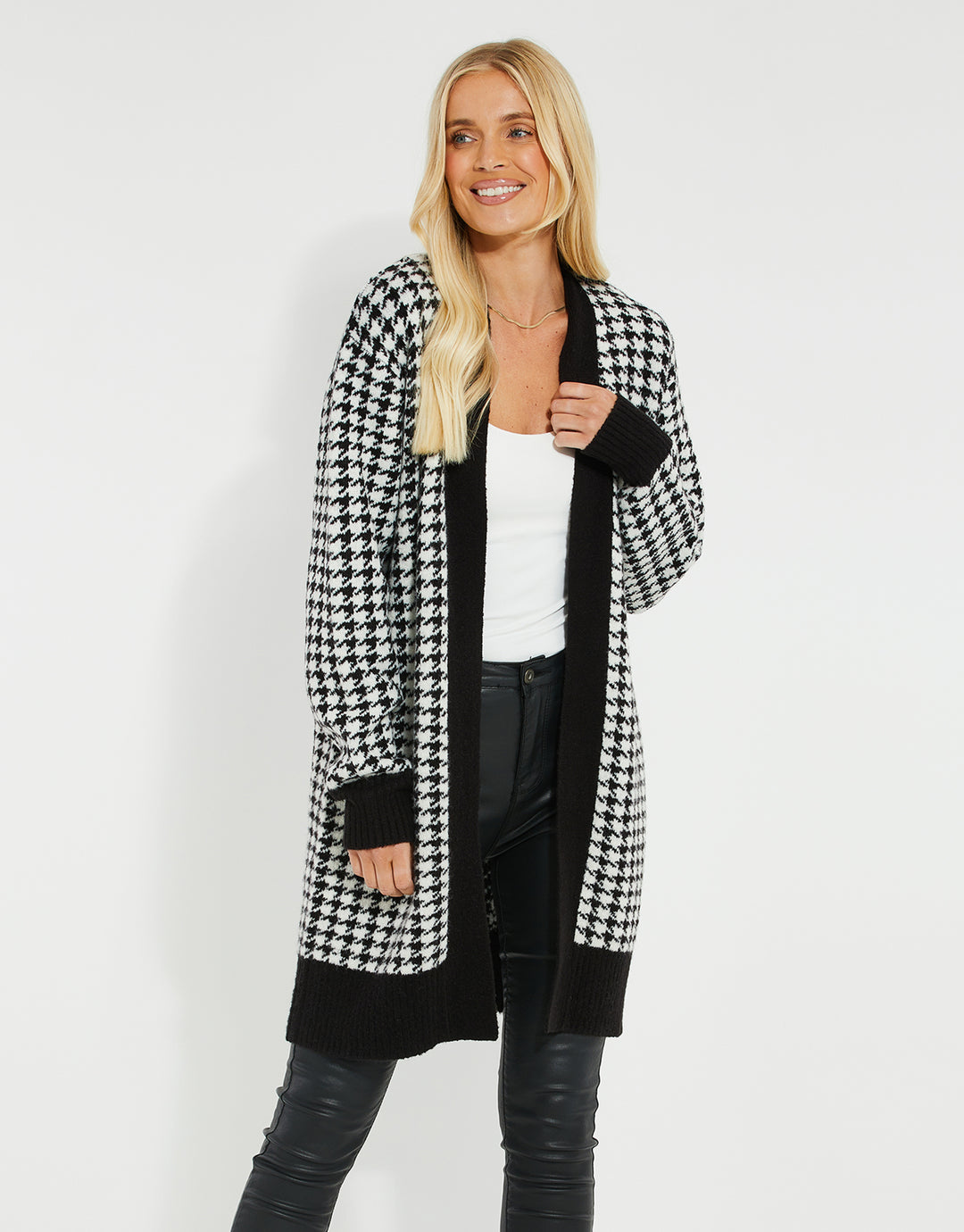 Black & White Dogtooth Knitted Cardigan