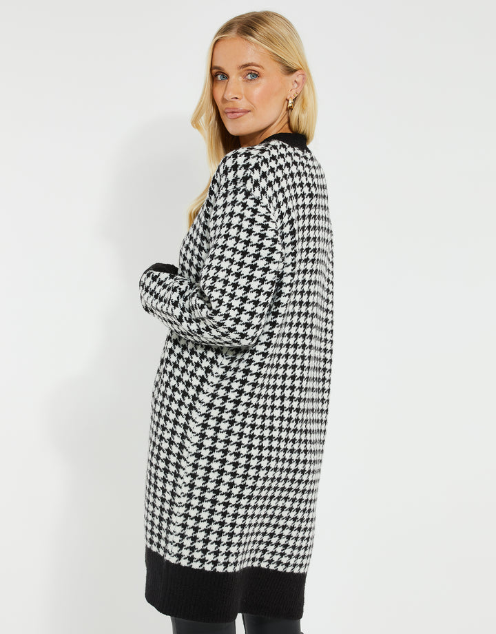Black & White Dogtooth Knitted Cardigan