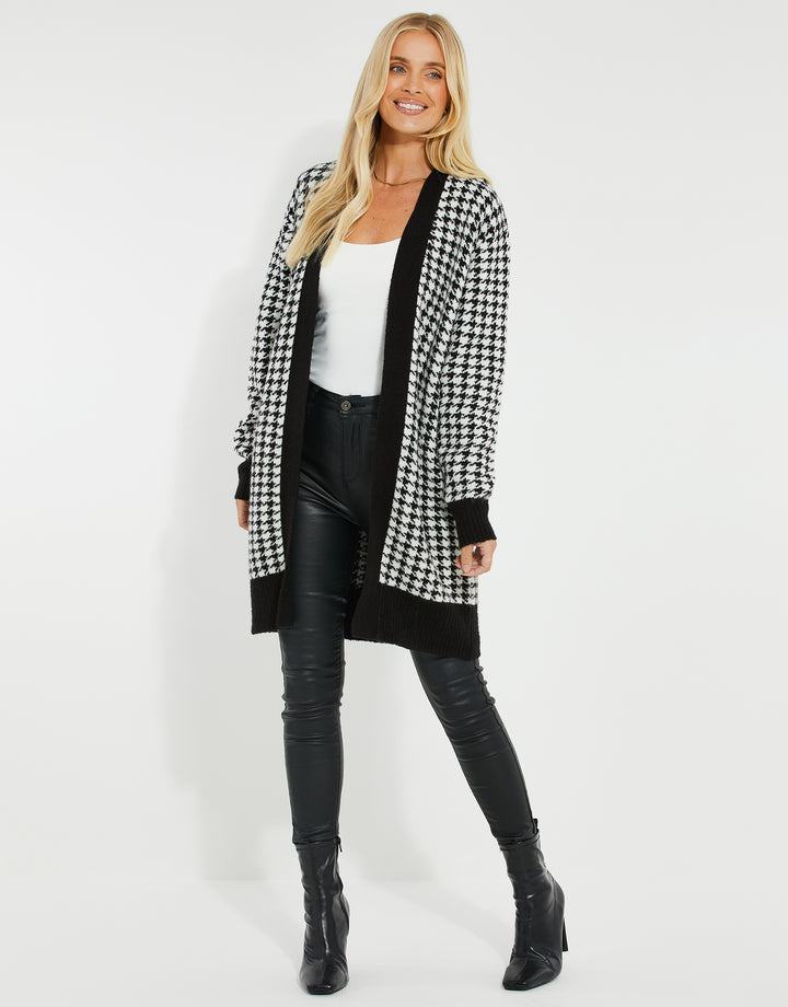 Black & White Dogtooth Knitted Cardigan