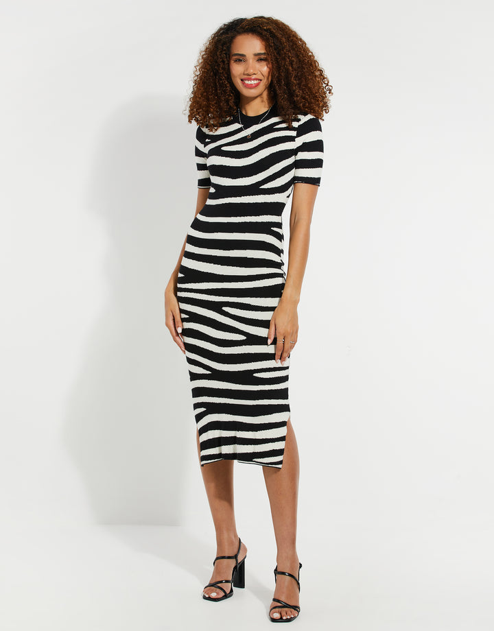 Black & White Zebra Print Knitted Dress