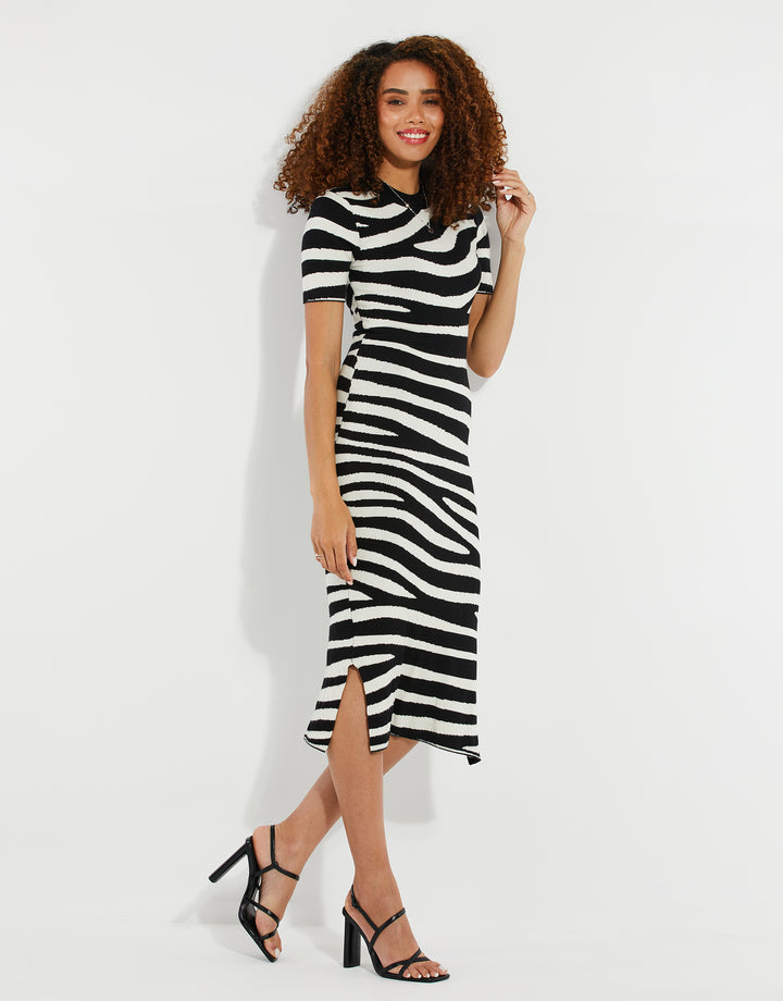Black & White Zebra Print Knitted Dress