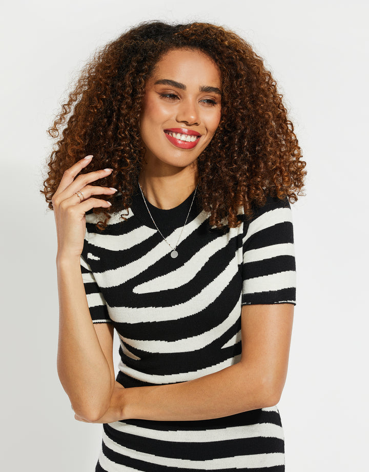 Black & White Zebra Print Knitted Dress