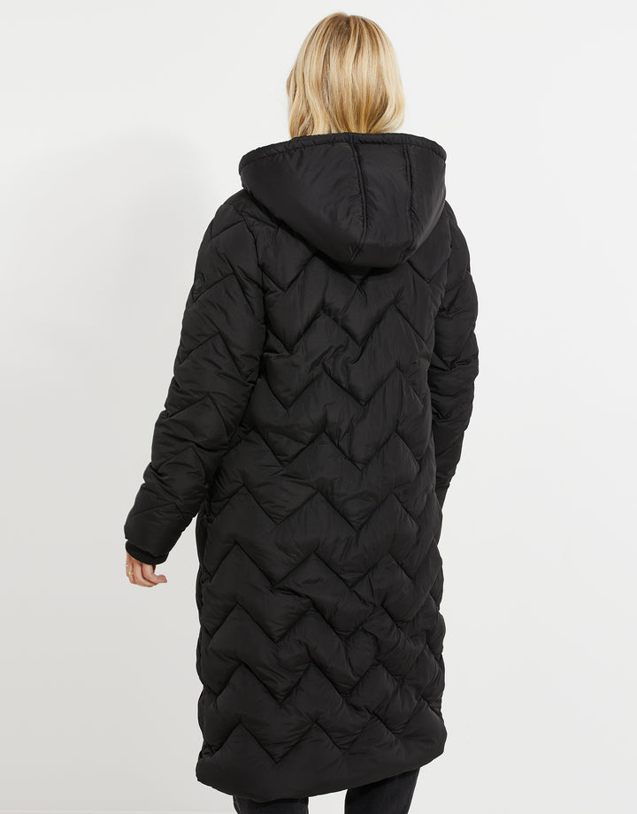 Black Longline Puffer Jacket