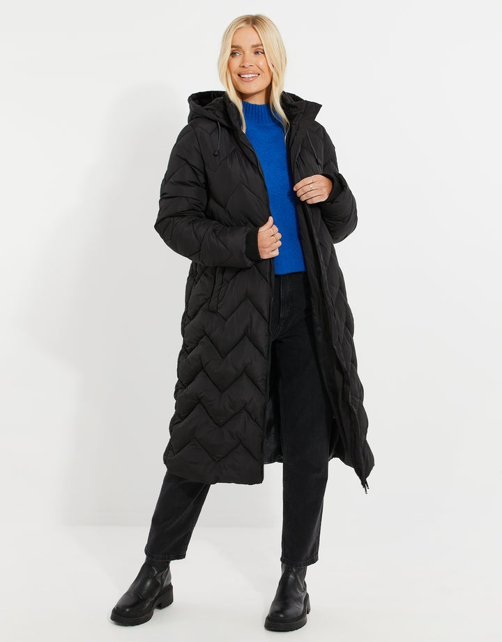 Black Longline Puffer Jacket