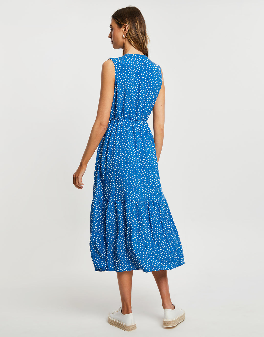 Threadbare Women's Blue Fleck Print Empire Waist Ladies' Sleeveless Midi Dress Threadbare Women's Blue Fleck Print Empire Waist Ladies' Sleeveless Midi Dress