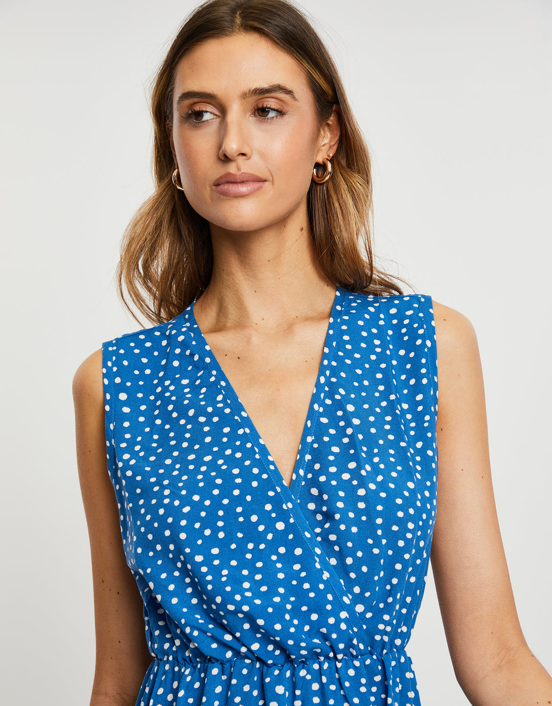 Threadbare Women's Blue Fleck Print Empire Waist Ladies' Sleeveless Midi Dress Threadbare Women's Blue Fleck Print Empire Waist Ladies' Sleeveless Midi Dress