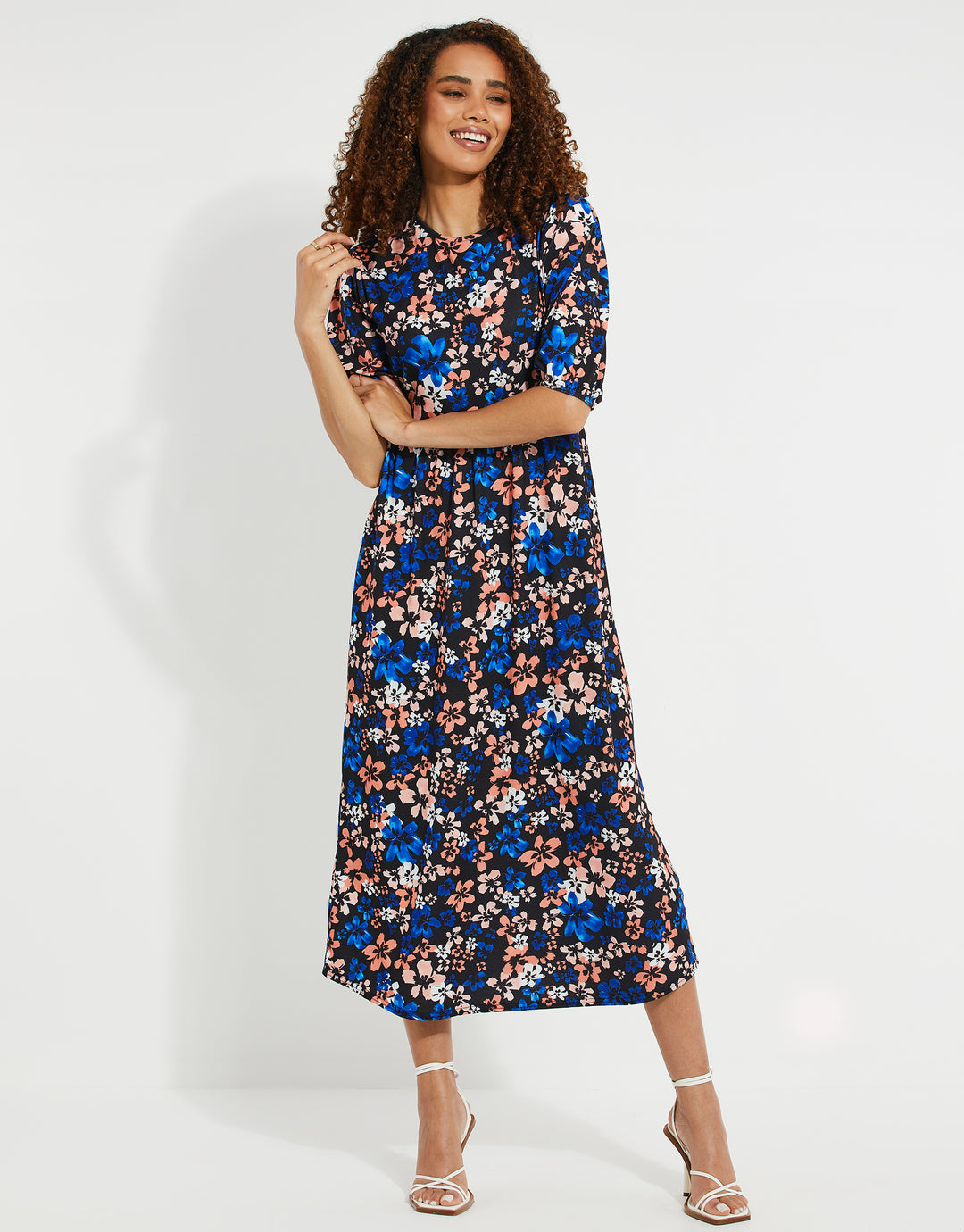 Blue Floral Smock Jersey Dress