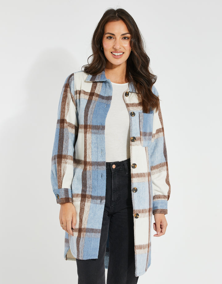 Blue Check Longline Shacket