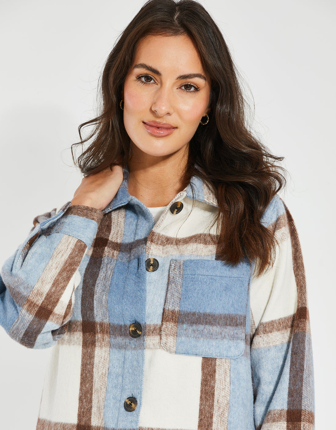 Women's Blue & White Check Longline Ladies' Shacket – Threadbare