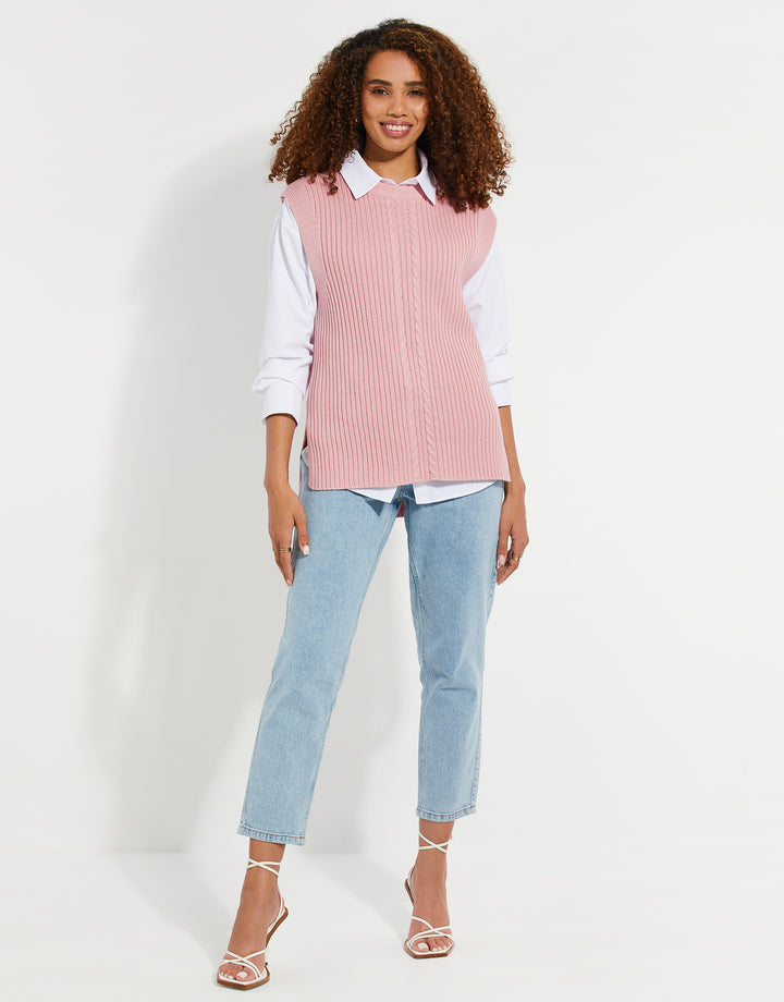 Pink Cable Knitted Sweater Vest