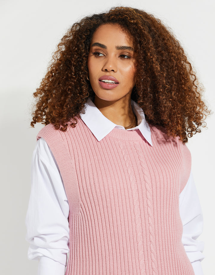 Pink Cable Knitted Sweater Vest