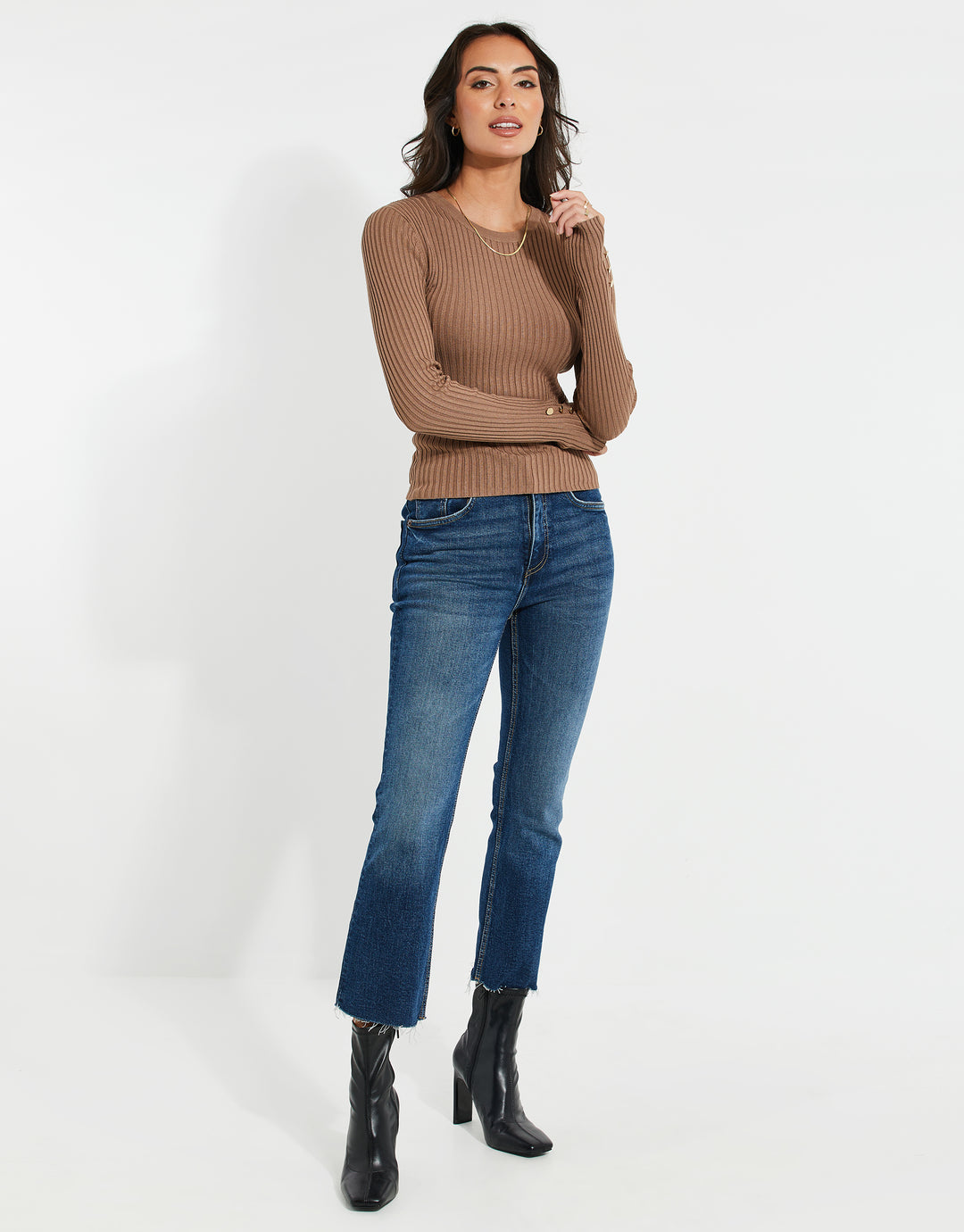Brown Ribbed Jumper