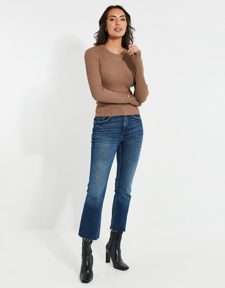 Brown Ribbed Jumper