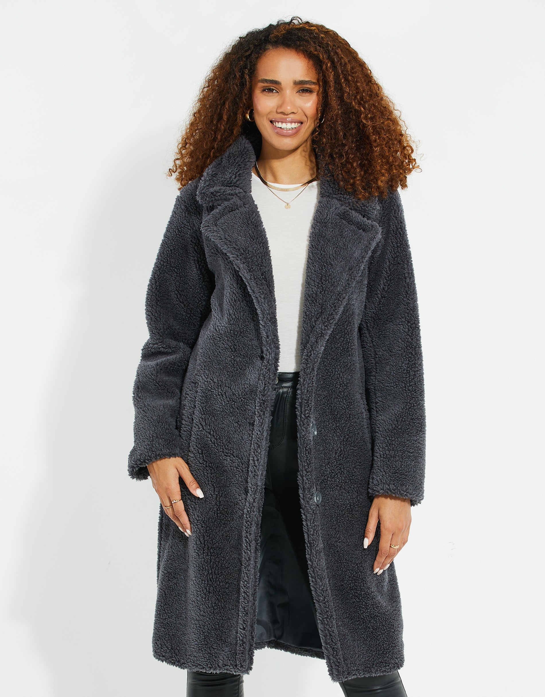 PERVERZE 今季   Teddy knit Coat / Gray Threadbare Women's Charcoal Grey Faux Borg Ladies' Teddy Coat