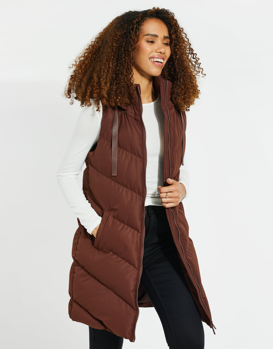 Chocolate Brown Longline Padded Gilet