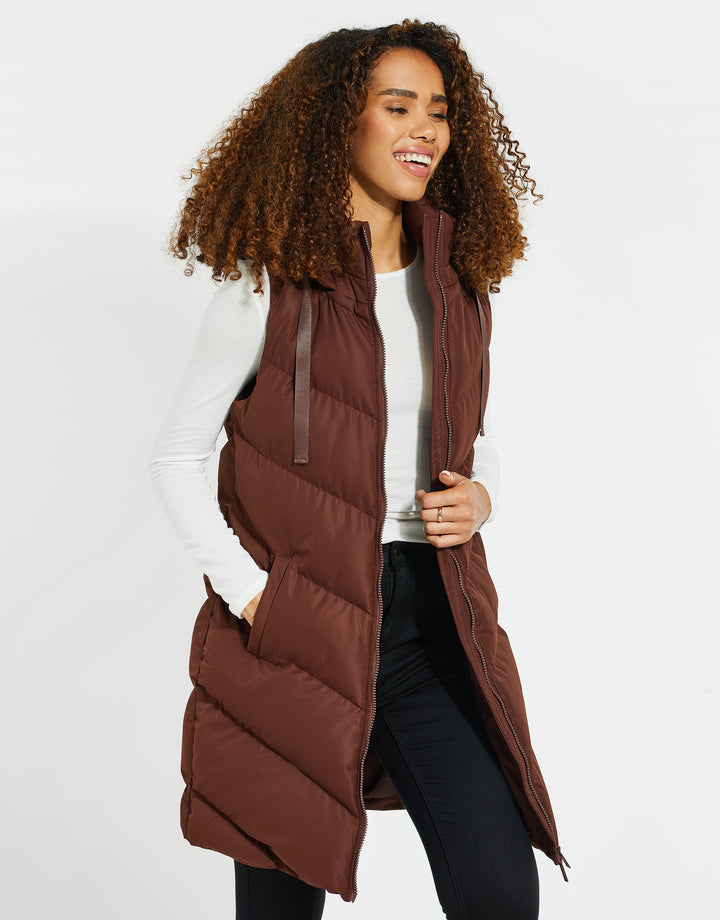 Chocolate Brown Longline Padded Gilet