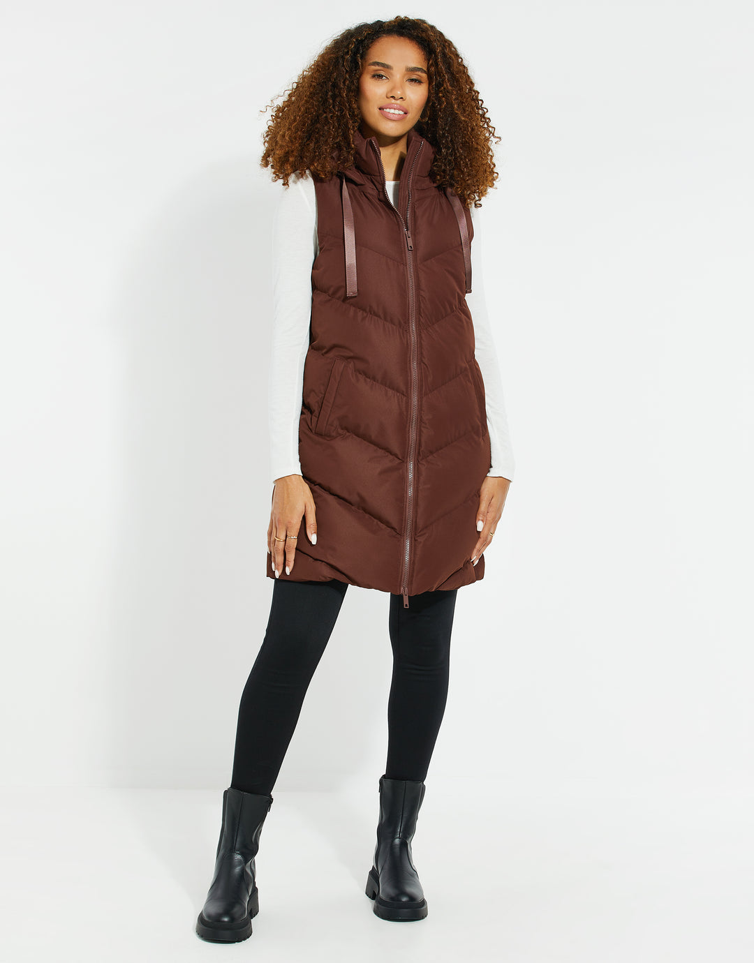 Chocolate Brown Longline Padded Gilet