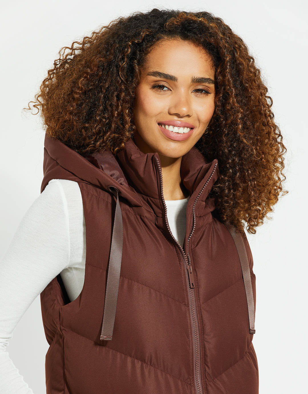 Threadbare Women's Chocolate Brown Longline Padded Chevron Quilted