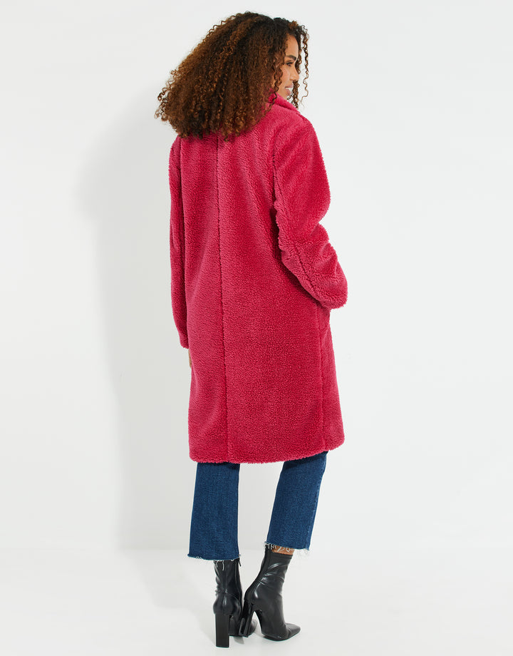 Fuchsia Pink Faux Borg Teddy Coat