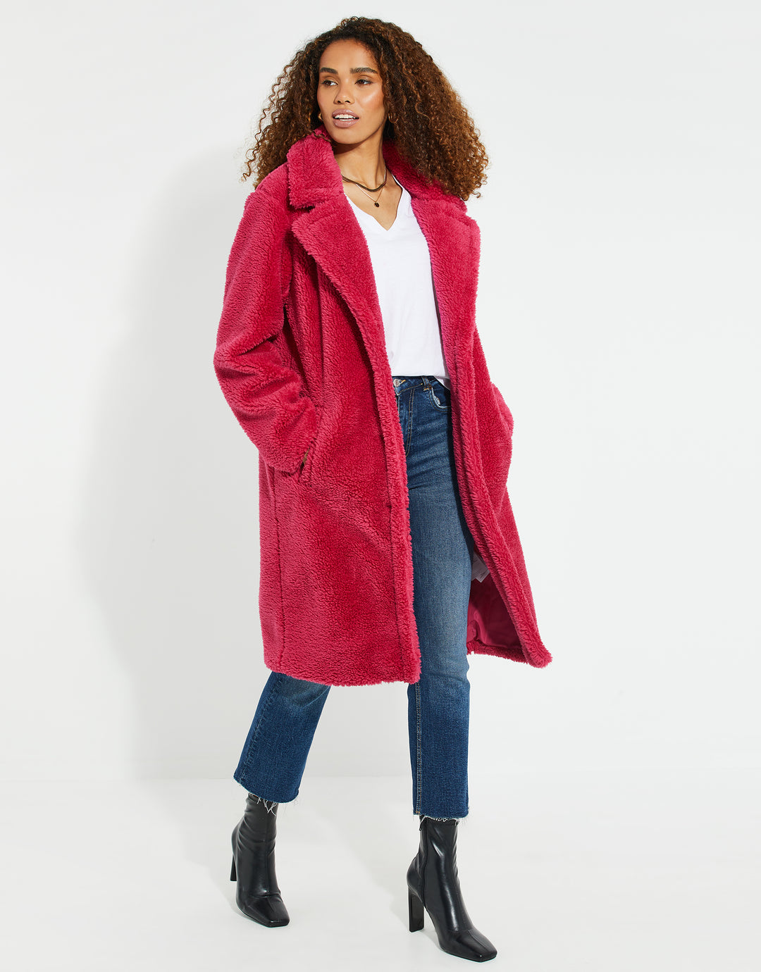 Fuchsia Pink Faux Borg Teddy Coat