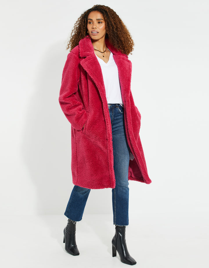 Fuchsia Pink Faux Borg Teddy Coat