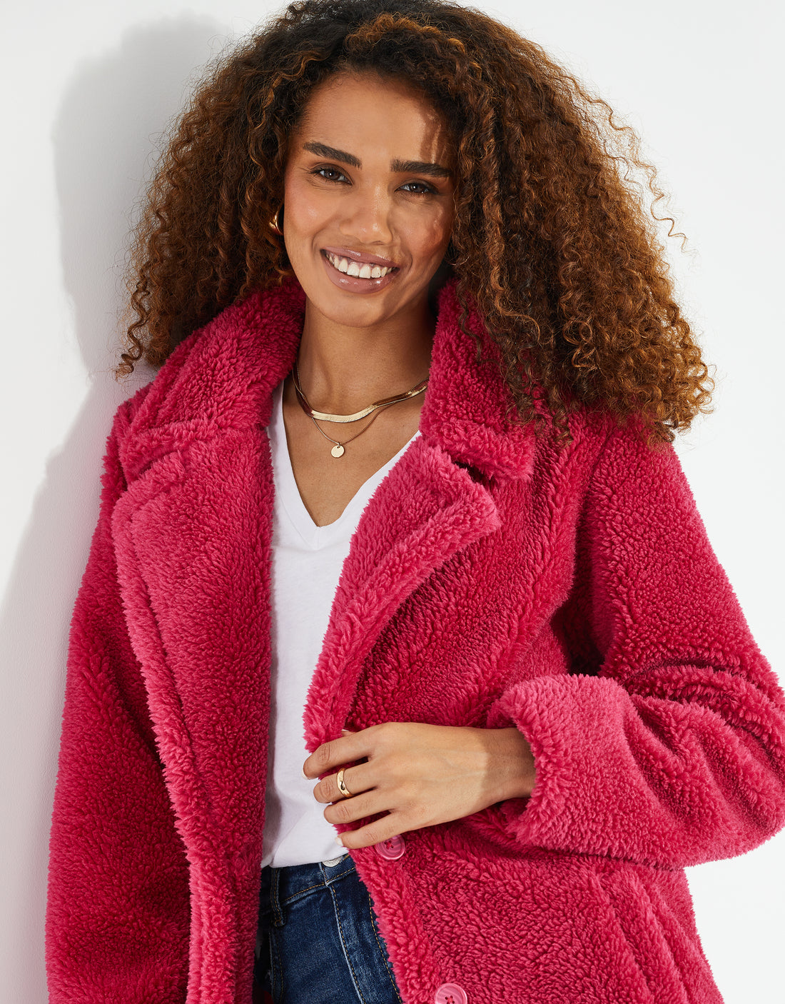 Women's Fuchsia Pink Faux Borg Ladies' Teddy Coat – Threadbare