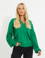Green Cable Knit V Neck Jumper