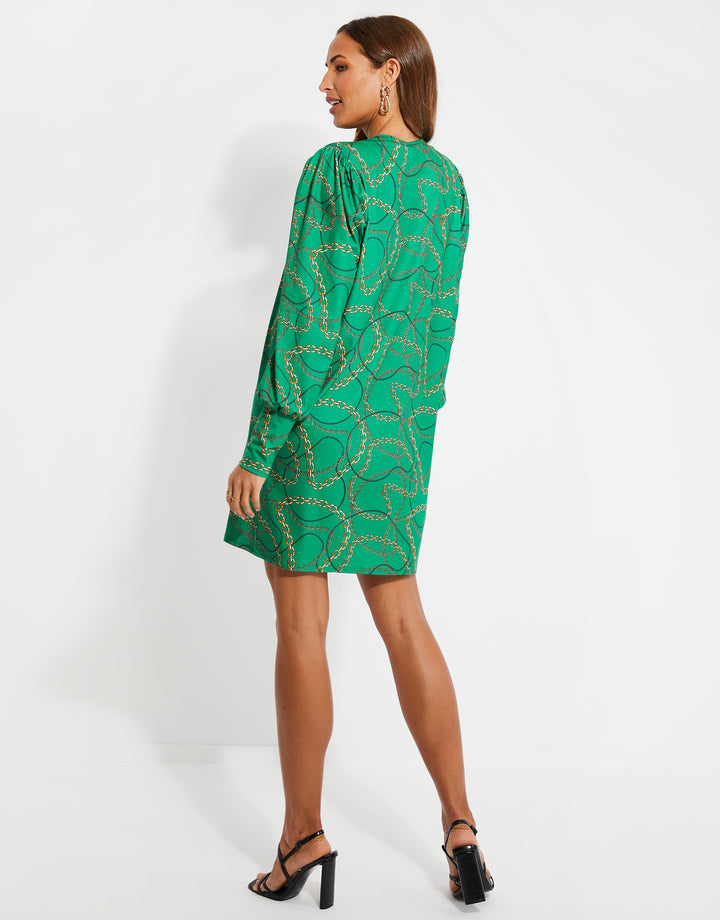 Green Chain Print Jersey Mini Dress