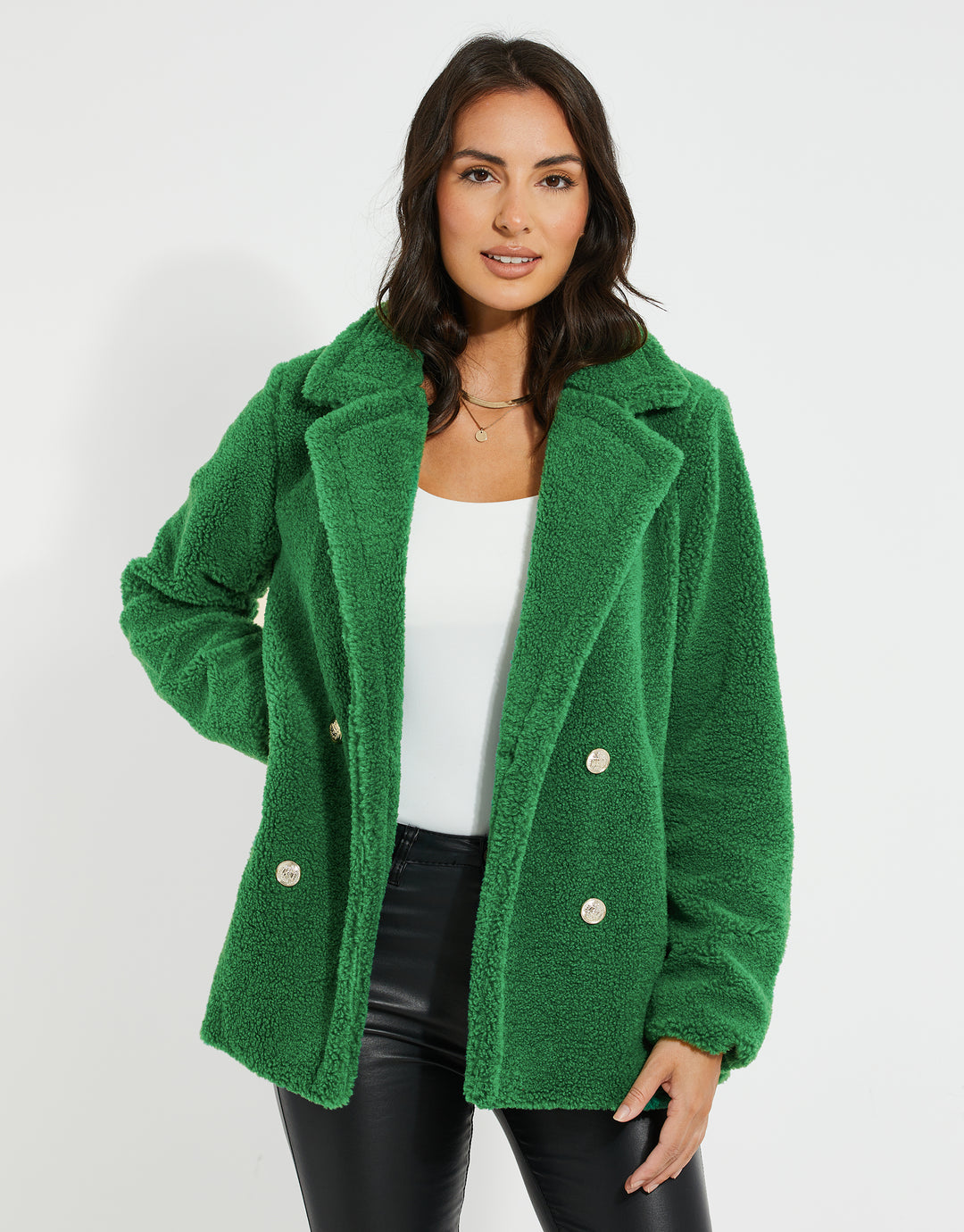 Green Double Breasted Faux Borg Coat