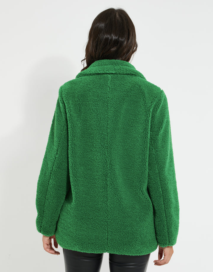 Green Double Breasted Faux Borg Coat