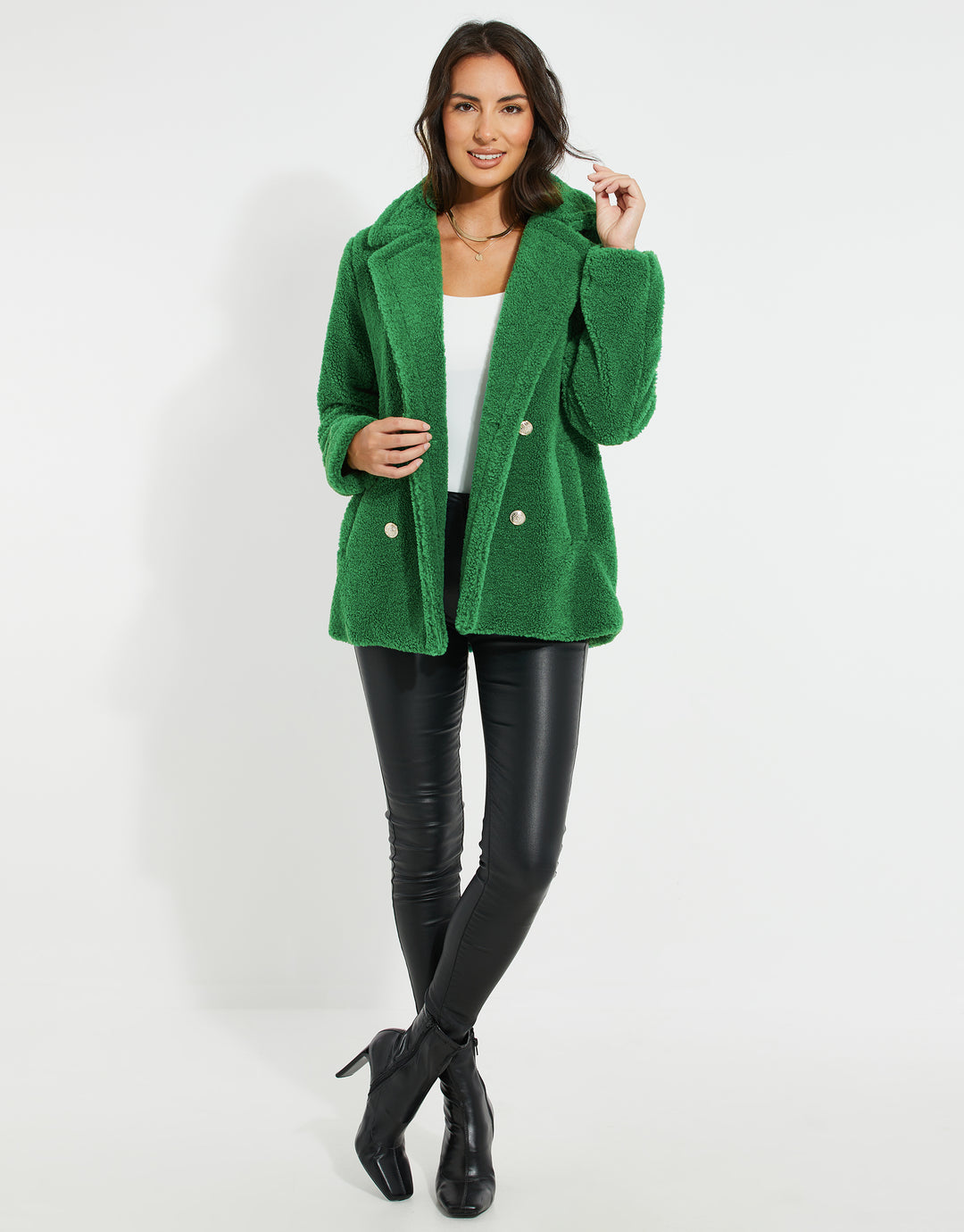 Green Double Breasted Faux Borg Coat