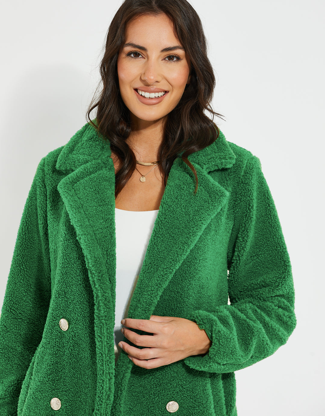 Green Double Breasted Faux Borg Coat